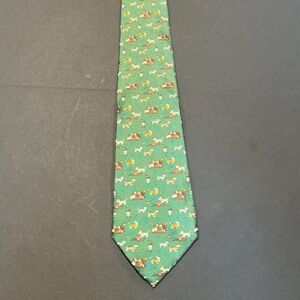 Salvatore Ferragamo Green Dog Print Silk Tie Made in Italy